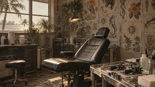 Illustration: a tattoo studio interior
