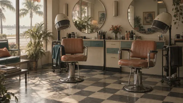 Illustration: a retro hair salon interior