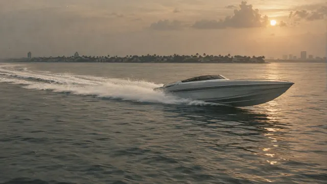 Illustration: a speedboat crossing open water